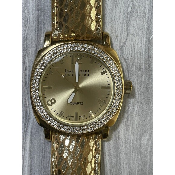 Vintage Joan River Classic Quartz Watch Women’s Gold Leather Crystal Bezel - Picture 4 of 16